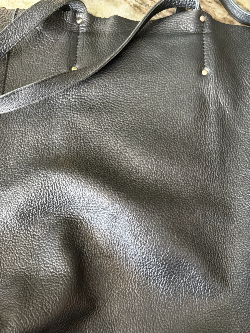 Roots Canada Black Leather Market Tote Bag Made In Canada Raw Edge - Picture 7 of 9